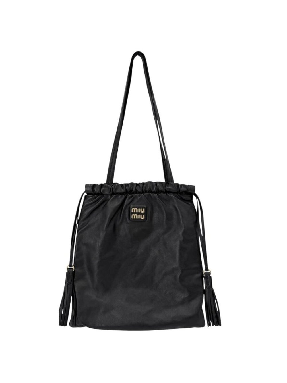 Miu Miu Shoulder Bag Joie Drawstring Tote Nappa Leather Black Gold